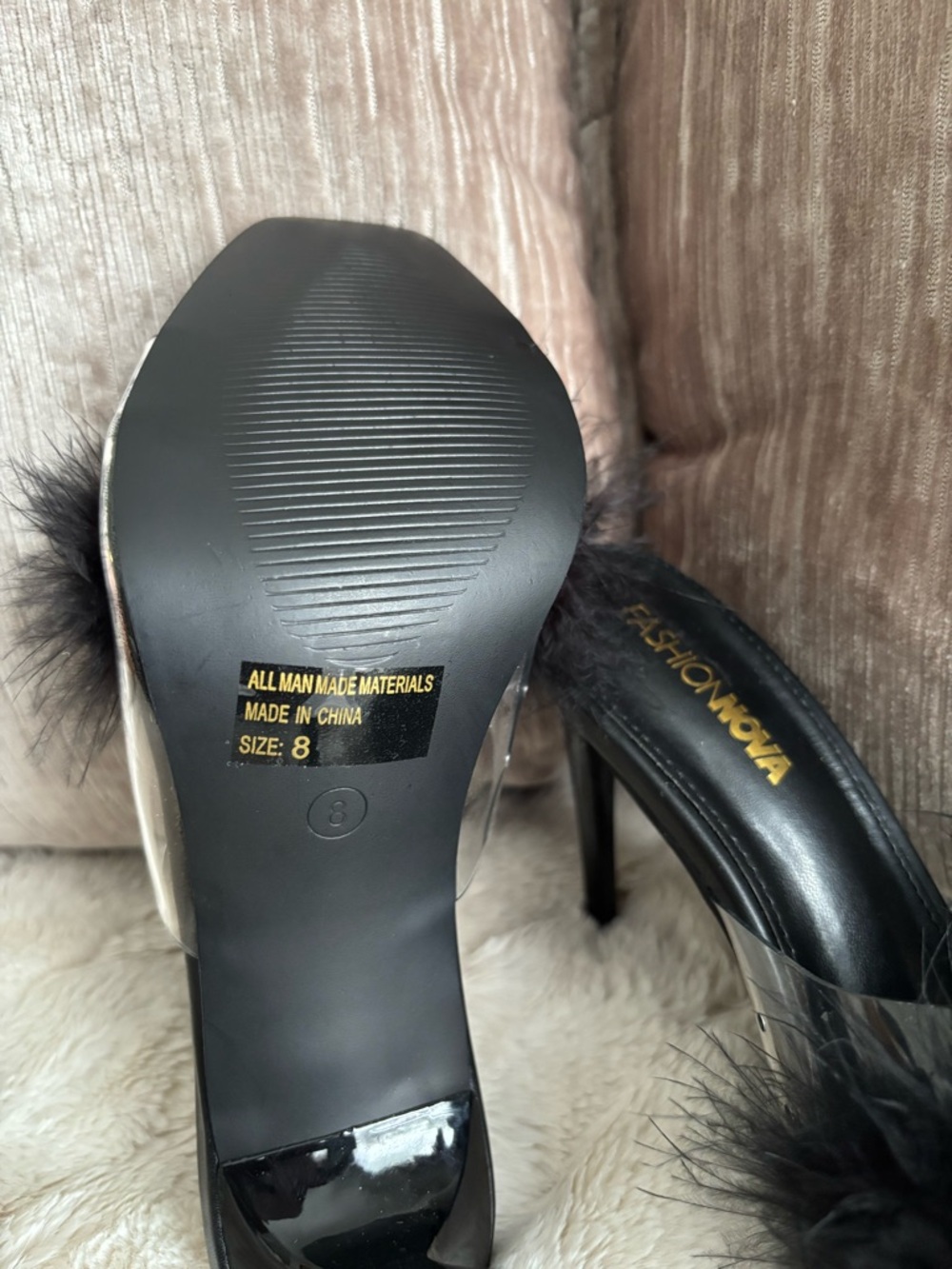 NEW! Women's Black Feather Slide Heels - Picture 3 of 4